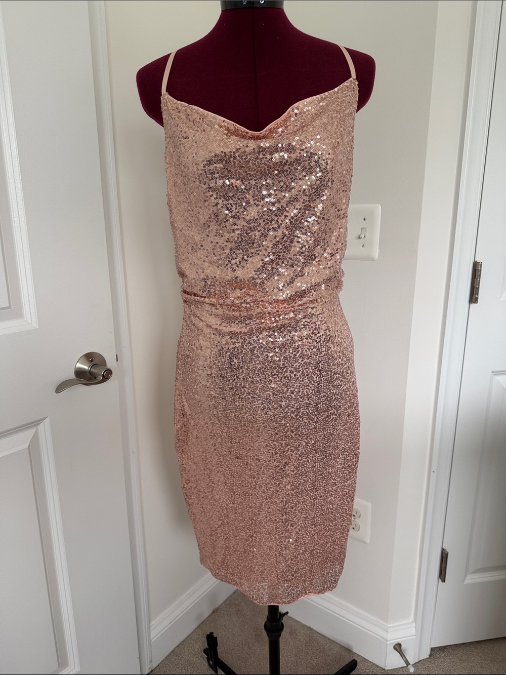 Grace Karin Rose Gold Sequin Midi Slip Dress